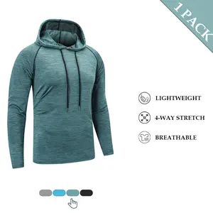 1 Pack Men's Plain Athletic Stretch Long Sleeve Pullover Hoodie Quick Dry Compression Workout Lightweight Breathable Outdoor UPF 50+ Fishing Shirts Swim Beach Activewear