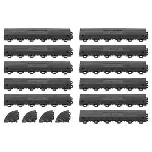 VEVOR Transition Edge Kit, 11-Piece, Durable PP Interlocking Modular Garage Floor Edging, Easy Installation, Edge Protection for Wet Area Restaurant, Only Compatible with VEVOR Drainage Mats, Black