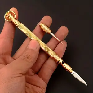 Multifunctional Brass Sharp Knife Toothpick Set, Outdoor Portable Small Tool Keychain Pendant, Mini Knife Gift, Unboxing Opening Box, Well Designed Blades, Survival Tool, Survival Equipment