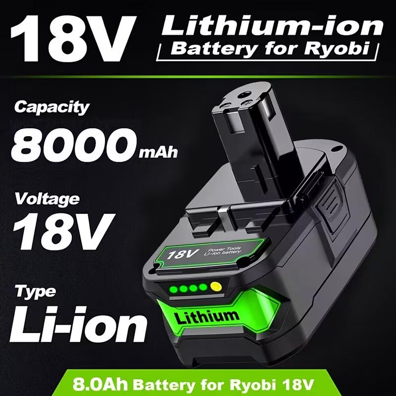 Ryobi Replacement 18V Battery 8.0Ah 8-Pack High Capacity Lithium Ion for One+ P108 P107 P105 P102 Contractors Bulk Value Pack