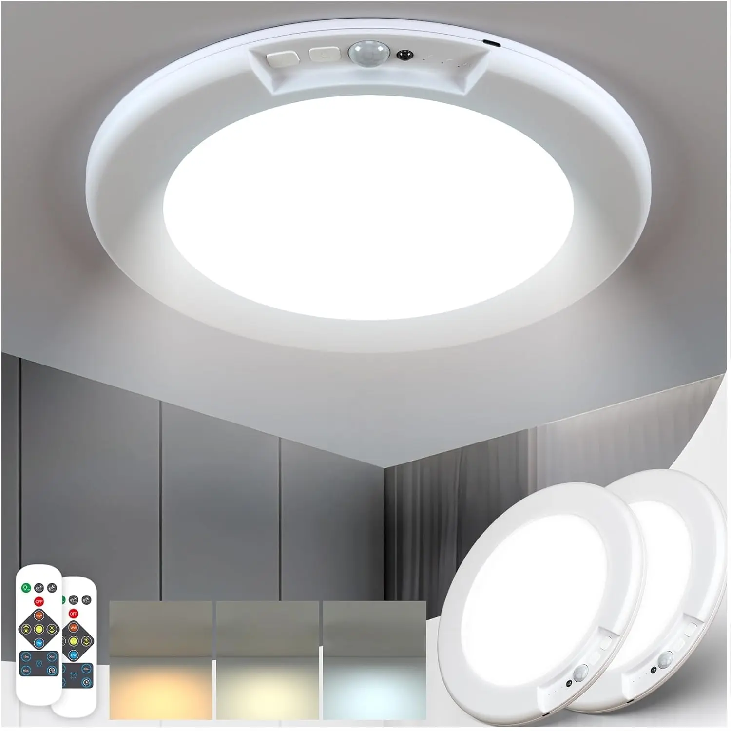 [Summer Finds] Rechargeable Motion Sensor Closet Light - 2 Pack Battery Operated New Light w/ Remote | Ultra-Thin | 400LM Magnetic Suction Wireless Lights, for Closets, Indoor, Stairs, Hallway, Shower Led Lighted,campingessentials,Sensor Light for Cabinet