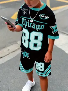 Basketball Suit Set, Boys' Summer Sports Wear, Sporty Breathable Outfits, Breathable Quick-Dry Jersey and Shorts, Two-Piece Set with 88 Number Print Design