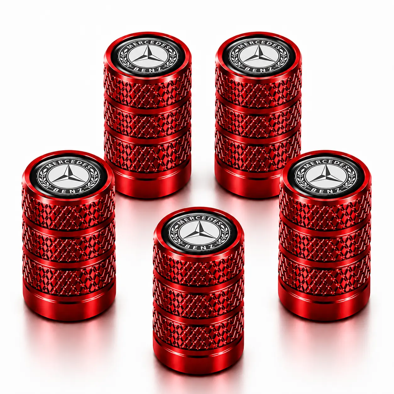 For Mercedes Benz GLE GLC E-Class C-Class S-Class GLS GLA 5 Pack Knurled Aluminum Tire Valve Stem Caps Anti-Rust Leakproof Wheel Air Dust Covers Lossless Install Premium Luxury Car Exterior Mod Accessories SUV Sedan