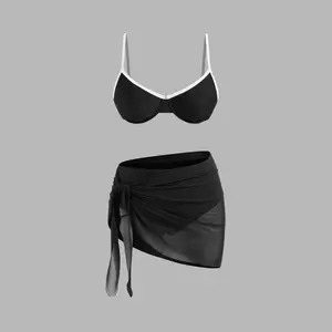 Cider Sweetheart Contrasting Binding Underwire Full Coverage Bikini Set With Sarong Curve & Plus SwimWeek