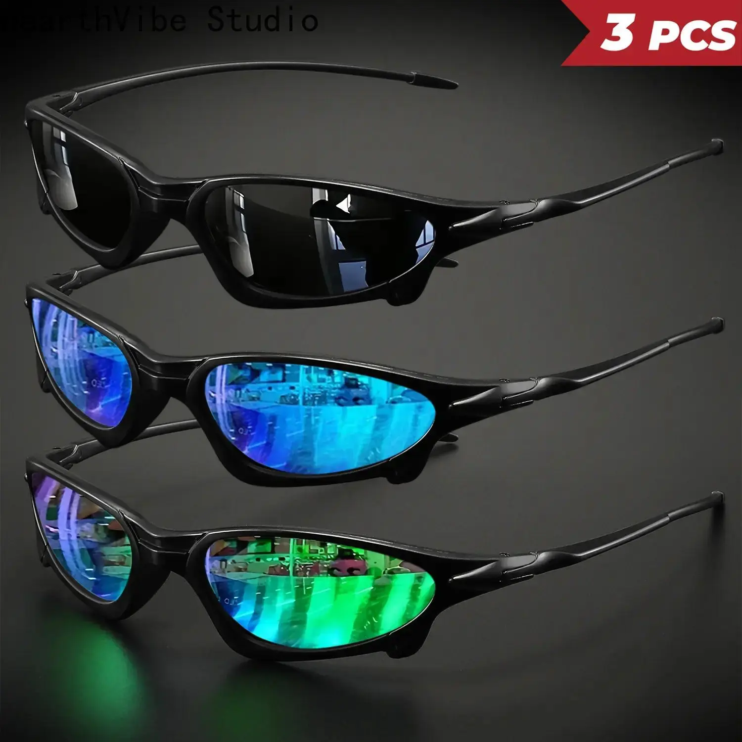 Y2K Futuristic Small Frame Colorful Men's Sports Sunglasses - Wraparound Fit, UV400 Polarized, Ideal for Cycling, Fishing, Men's Sunglasses