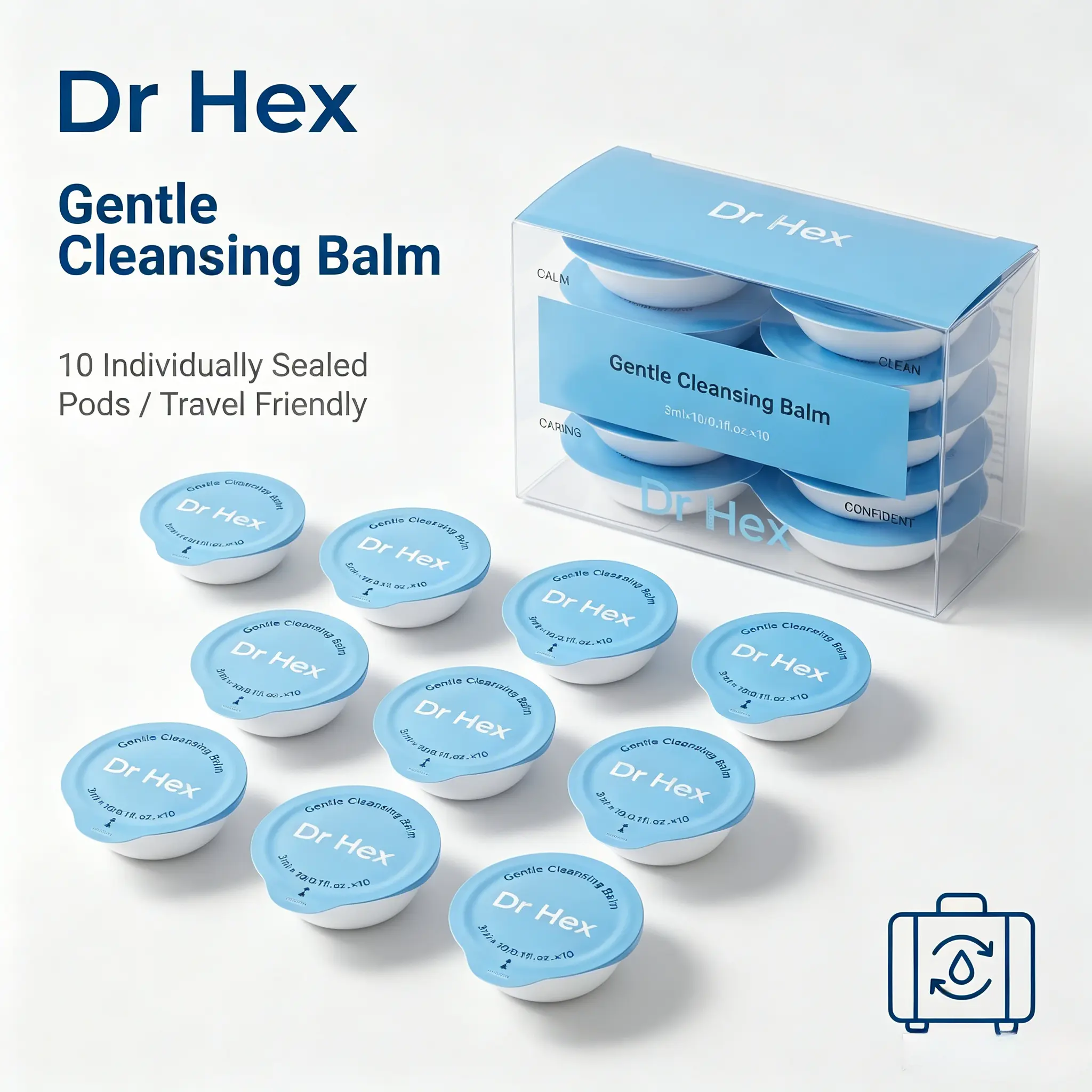 【Dr Hex】Travel Size Cleansing Balm | Individually Wrapped Makeup Remover Pods | Gentle Botanical Formula for Sensitive Skin | 3ml x 10 Pack