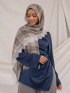 Fashion Plaid Lace Edge Long Women's Tignon Scarf and Shawl for Outdoor Breathability and Daily Wear, Perfect as a Birthday Gift