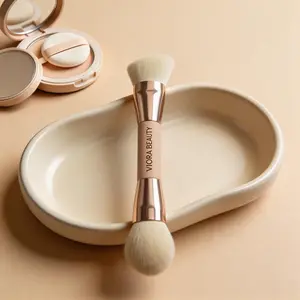 Dual-Ended Makeup Brush for Powder, Blush & Highlight, Soft Synthetic Bristles, Face Blending Brush