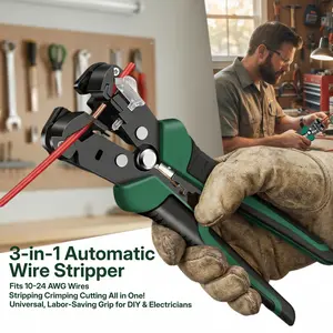 3-in-1 Automatic Wire Stripper Tool, Heavy Duty Self-Adjusting Wire Stripping/Cutting/Crimping Pliers for 10-24 AWG Solid/Stranded Copper & Aluminum Wires, Professional Electrician Wiring Tool for DIY and Electrical Repairs-YY
