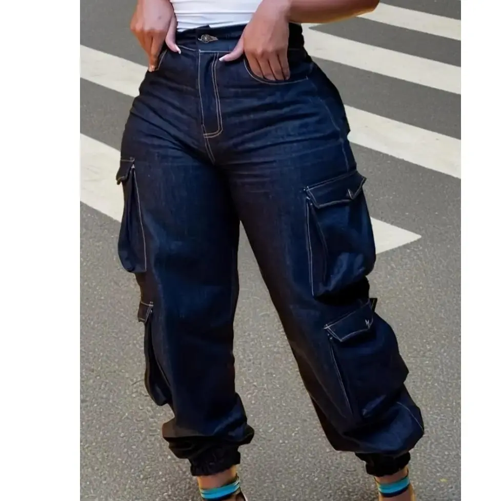 Plus Size Women's Modest Cropped Jogger Pants with Stretch, High-Waisted Curvy Fit Polyester Cotton Bottom for Casual Wear, Curvy Clothing