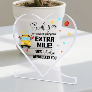 School Bus Driver Gift, Acrylic Heart Shaped Ornament with Wooden Base, Teacher Appreciation Gift, Thank You Gift for School Bus Driver, Home Office Decor, Acrylic Desktop Decoration, Acrylic Decoration Sign, Heart Acrylic Plaque