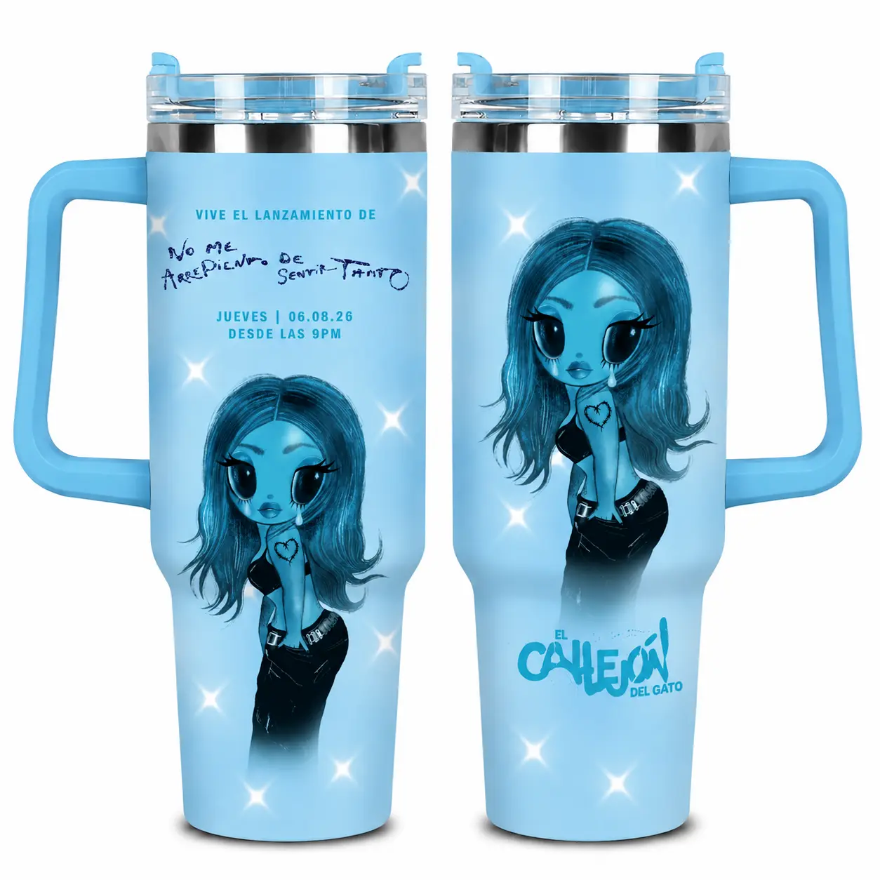 No Me Arrepiento de Sentir Tanto 40oz Tumbler With Handle & Straw Leak Proof, La Bichota Latin Queen Tumbler, Latin Pop Concert Tour Merch, Insulated Stainless Steel Travel Cup, Unisex Gift for Latin Fans