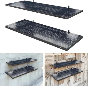 2-Pack Heavy-Duty Adjustable Steel Garage Wall-Mounted Storage Shelf Set, 520 LBS Capacity, 1.64x4 FT Floating Racks with Hooks, Easy Installation for Garage Organiser fathersdaygift fathersdaygift