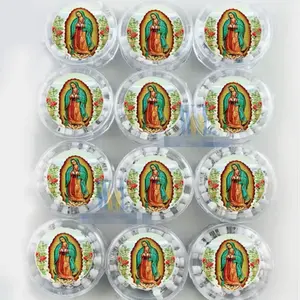 12pcs  Rosaries For Baptism Favors Virgen De Guadalupe Religious Bulk Rosaries For First Communion Party Favors, Recuerdos De Bautizo Primera Comunion Scented Rosaries With Wooden Beads 6mm