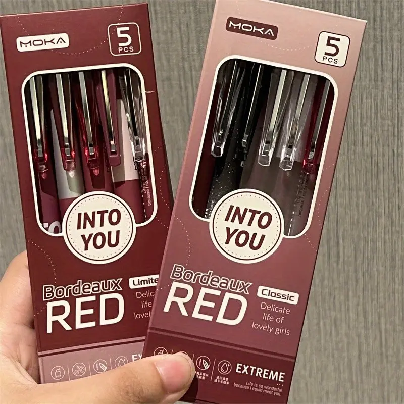 5/10pcs Vintage Bordeaux Red 0.5mm Ballpoint Pens, Writing tools, Black ink, soft grip, smooth writing, durable plastic construction, Ideal office holiday gifts, Easter & Halloween novelty items, Office Stationery Supplies, styles shipped randomly