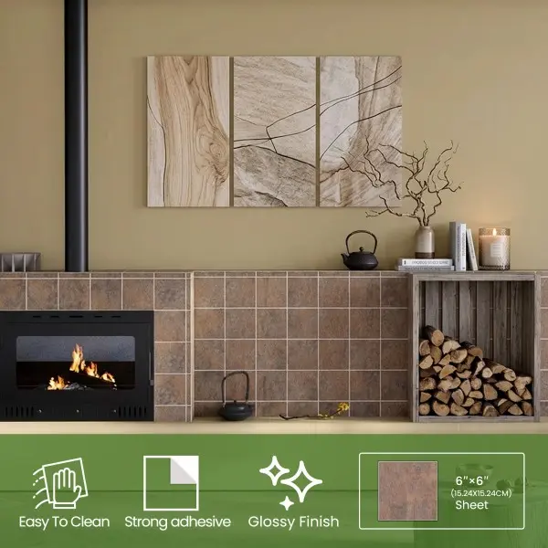 6" x 6" Square Matte Magma Stone Peel and Stick Backsplash, Seamless Design Kitchen Backsplash Wall Tiles, PVC Stick on Backsplash for Kitchen, Bathroom, RV, Fireplace