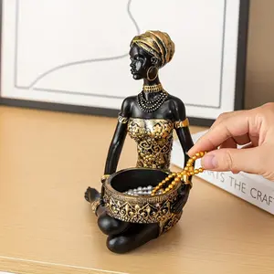 1 resin African woman statue decoration piece, Decorative Sculptures, suitable for living room, entrance hall, bedroom and office decoration, home storage, and a great gift