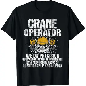 Cotton Graphic Tees Streetwear Gifts  Crane Operator - Skull USA Flag Crane Driver Construction T-Shirt