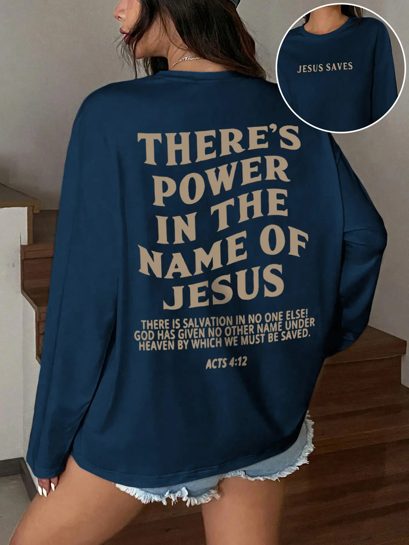 Unisex Christian Graphic Knit T-Shirt, Round Neck Long Sleeve Spring Tee, Inspirational Casual Faith-Based Clothing, Mormon Church Women's Apparel