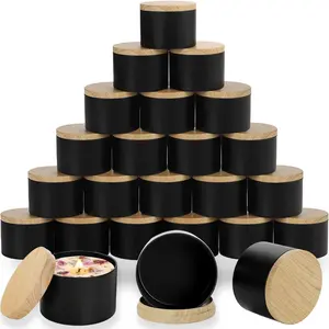 ABK 24PCS 4oz Black Candle Tins With Wood Grain Lids, Jars for Candle, Empty Container