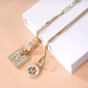 Women's 2-Pack 14K Gold Plated Initial Letter Pendant Necklaces, Adjustable 17"-19" Chain, Ideal for Mother’s Day Gift, Necklaces For Women