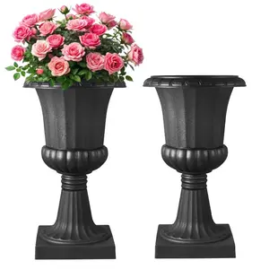 fathersdaygift  VEVOR Plastic Urn Planters, 15.8x 26.4 Inch, 2 Pack Black Classic Flower Pots Front Porch Planters, Indoor Outdoor Vase for Wedding, Party, Event, Home, Stage, Garden, Balcony, Patio Decoration