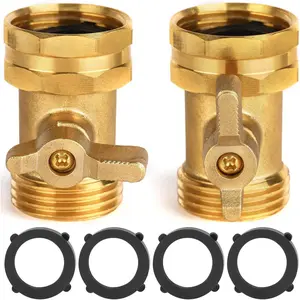 2 Pack Garden Hose Shut Off Valve - Extended Handle - 3/4" Heavy Duty Solid Brass Hose Connector Water Shut Off Valve Hose Shutoff Valve with 4 Pcs Hose Washers