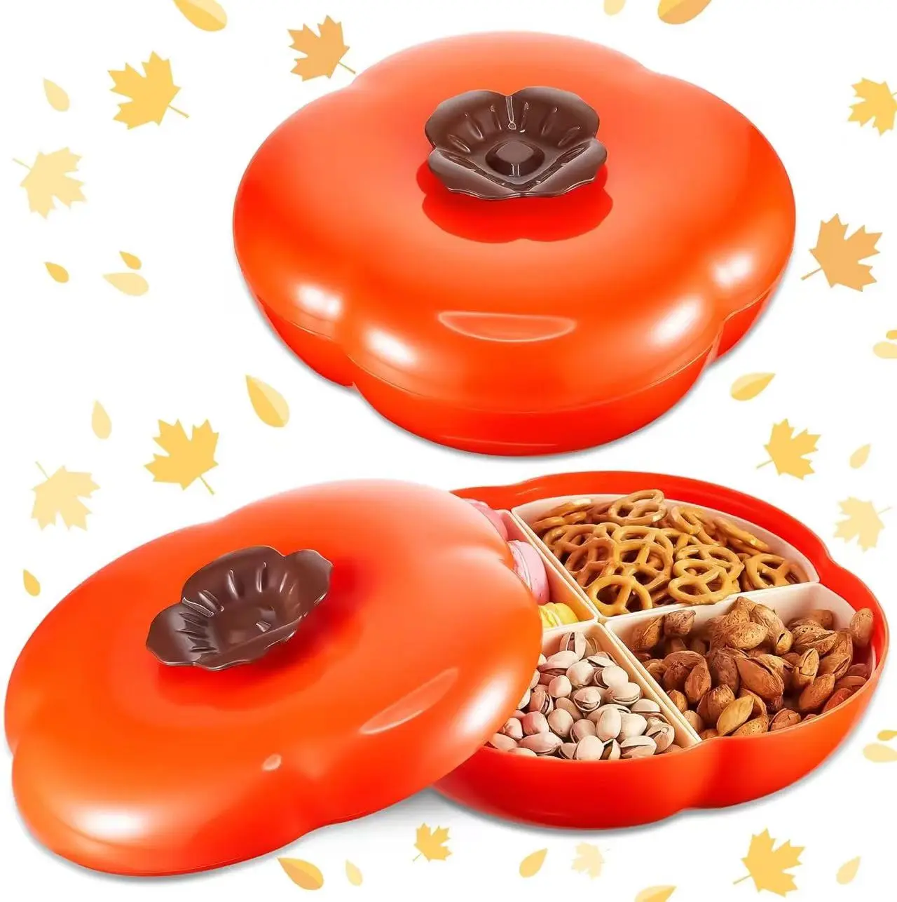 2-piece set of separate trays with lid, vegetable tray, 4-compartment snack bowl, dried fruit tray, candy storage box, snack container, nut