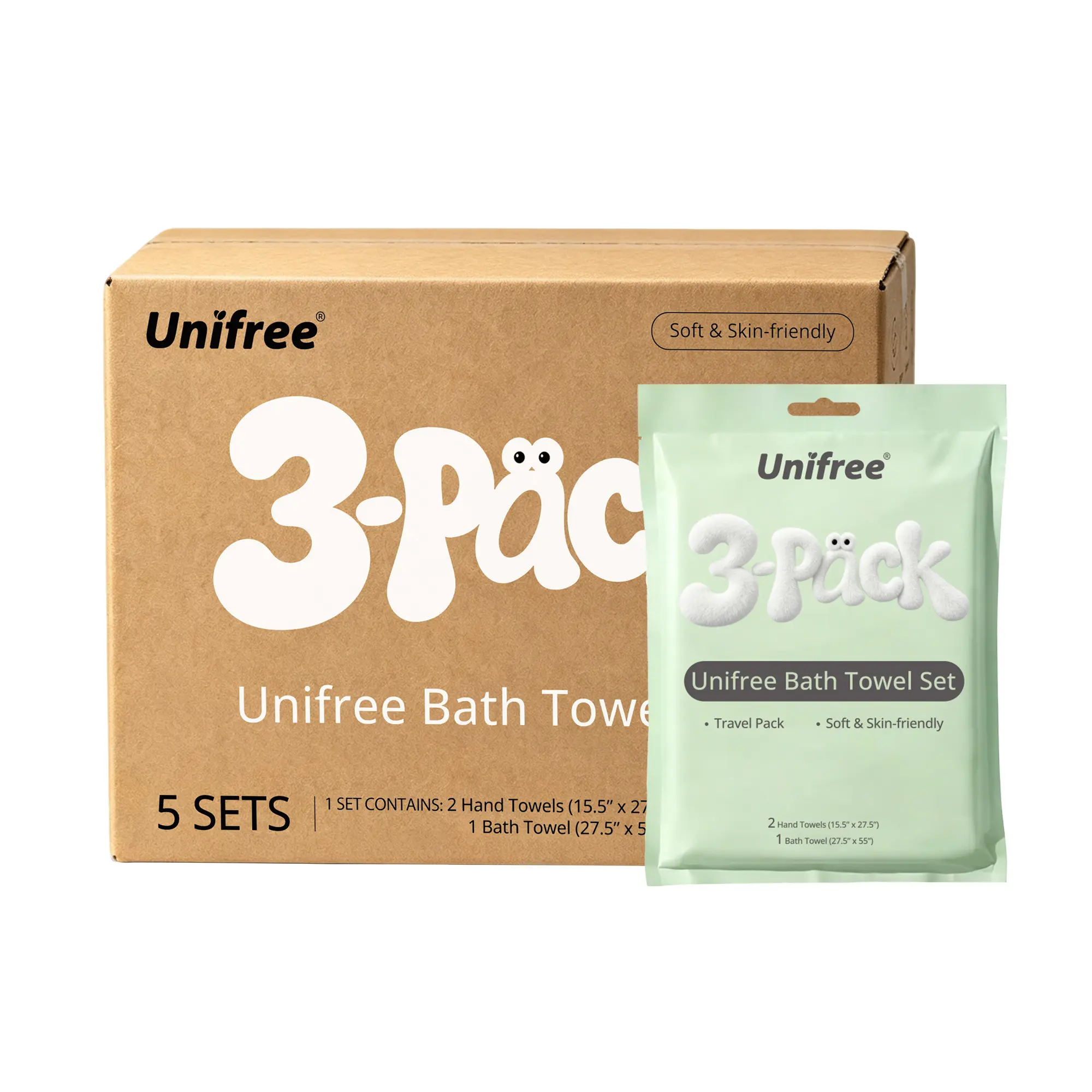 Unifree Disposable Towels Bundle, 1 Bath Towel with 2 Hand Towels, Individually Sealed for Travel, Portable, Lightweight, Personal, beach towel, outdoorfun, Absorbant Clean Towel, TikTokShopBackToSchool