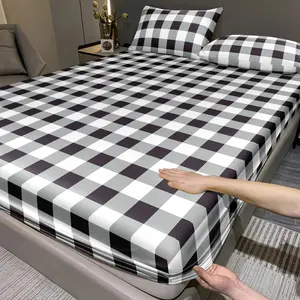 3pcs Black And White Plaid Classic Modern Style Bed Sheet And Pillowcase Three-Piece Set |   2 Pillowcases + 1 Fitted Sheet |   Double/Full/King/Queen |   Soft And Skin-Friendly, 24H Does Not Shift