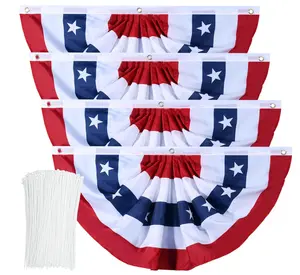 Memorial Day Decorations: 4-Pack USA Pleated Fan Flags (1.5x3ft) – Vibrant Patriotic Bunting for Porch & Garden | Heavy Duty with Free Zip Ties!