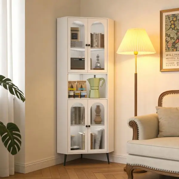 73 in Indoor Sturdy Metal Corner Cabinet with Doors - Adjustable Shelves, Closet Organization, Linen Closet Storage, Requires Assembly (White)