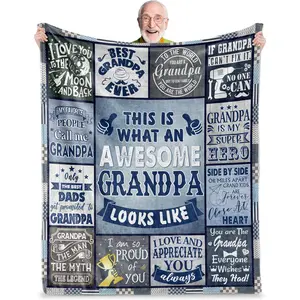 Grandpa Blanket 60"X50", Best Gifts for Grandpa from Grandkids, Grandfather Gifts for Birthday Fathers Day Christmas, Warm Soft Cozy Throw, Printed on One Side with a Plain White Back, Halloween Thanksgiving Christmas Gift