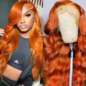 Bling Hair Reddish Brown (Ginger) Body Wave 13x4/13x6 Transparent Lace Front Wig Human Hair for Women #33 Colored Pre Plucked