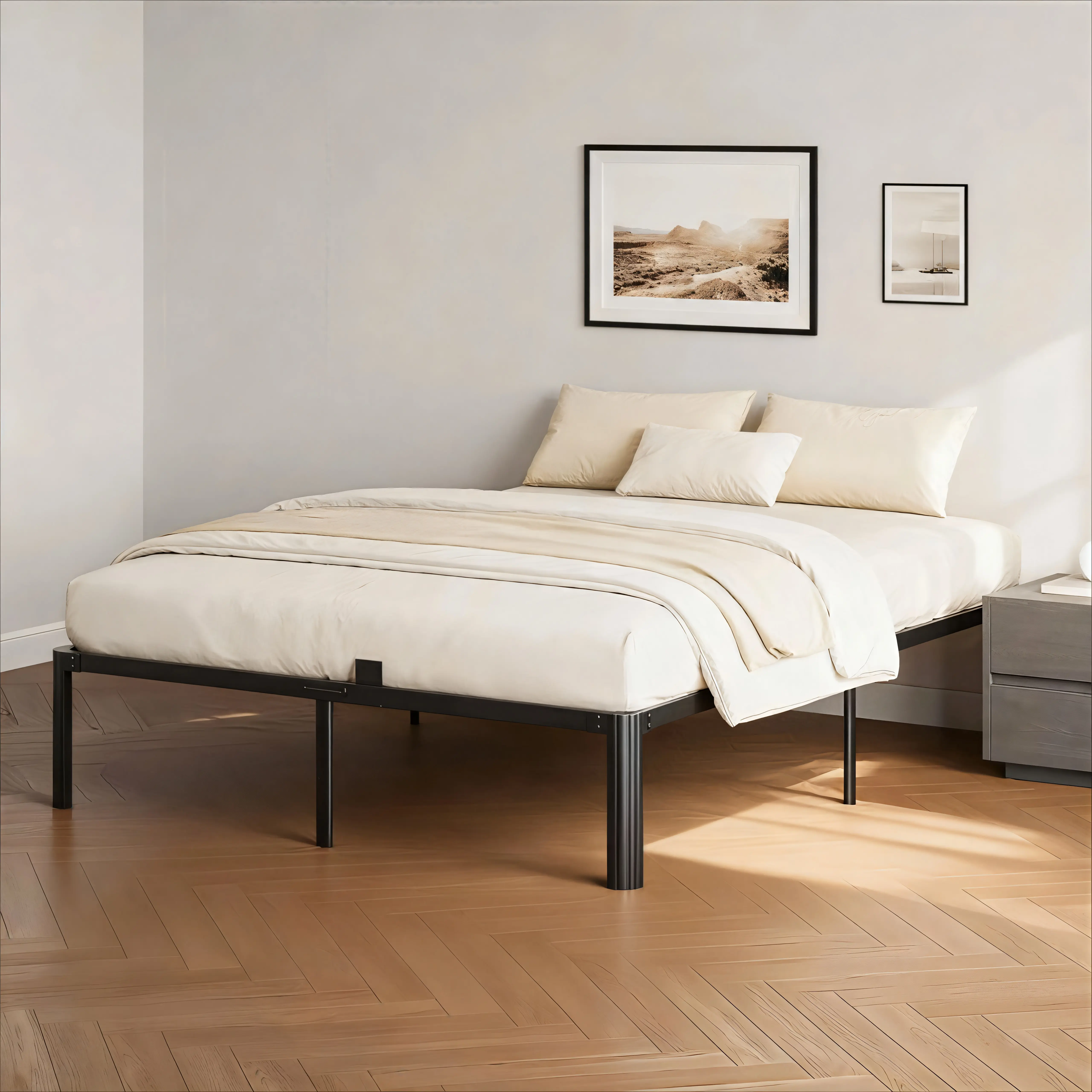 Heavy Duty Metal King Size Bed Frame - 3500 lbs Weight Capacity, 14in Under-Bed Storage, Box-Spring Free, No Drilling, Quick Assembly Required, Sturdy Mattress Support