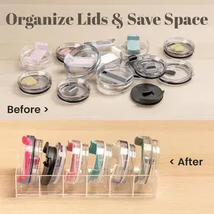 Acrylic Transparent Storage Box Cabinet Pantry Kitchen Organizers Cup Lid Organizer Multi-Purpose Adjustable Modern Storage 6 Compartments with Handle Yeti Tumbler Lid Simple Modern Lids Gifts Durable Non-Rusting