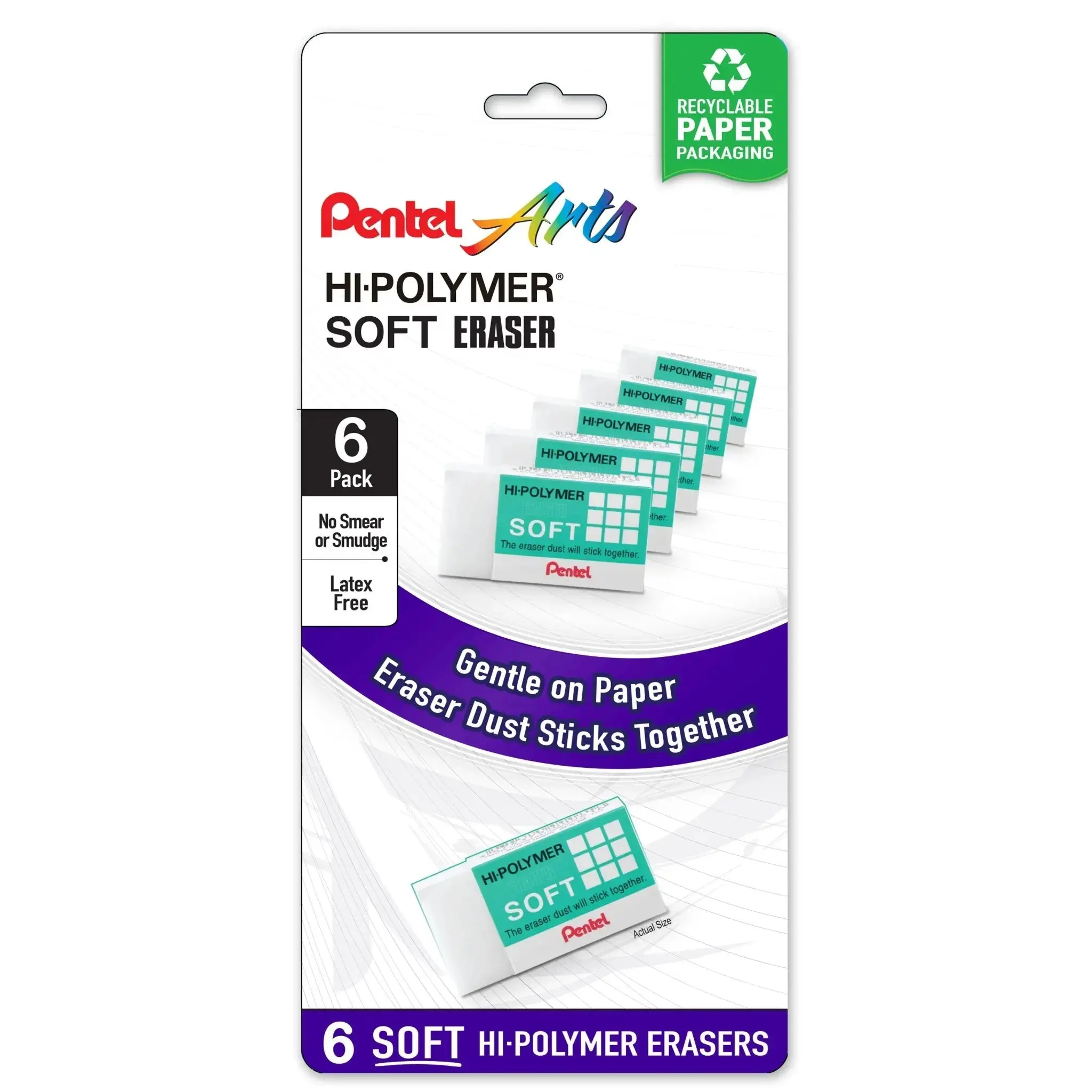 Hi-Polymer SOFT Eraser 6-Pack Pastel Eraser Set, Art Supply for Art Materials, Erases Cleanly