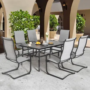 Patio 7-Piece Dining Set, Premium Textilene Chairs, Rectangle Iron Table