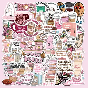 50pcs Korean-style cartoon Funny Coffee doodle stickers, Sticker Decals, suitable for scrapbooks, diaries, laptops, water bottles, cars, etc., featuring designs based on beliefs and conveying positive messages.