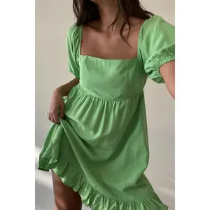 Puff Shoulder Square Neck Mini Dress