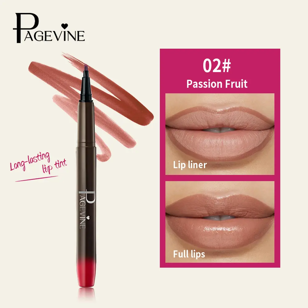 Lip Tint & Lip Liner Pen Passion Fruit Shade, 2 in 1 Lip Contour and Full Coverage Lip Color, Long Wear Lip Stain Makeup, Smooth Glide Formula for Defined Fuller Looking Lips