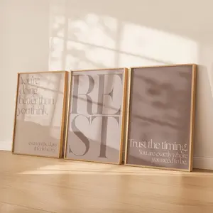 Neutral Bedroom Wall Art Set of 3, Rest Quote Prints, Calm Bedroom Decor, Minimalist Affirmation Wall Art, Taupe Prints