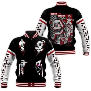 FNAF Varsity Jacket Unisex, Horror Gaming Streetwear, Freddy Theme Bomber Coat, Trendy Fan Gift Idea