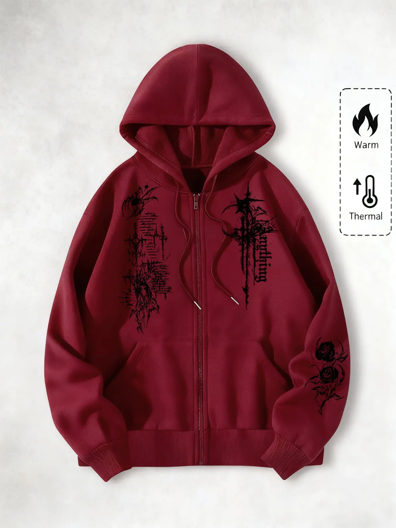 Academic Thorn Rose Original Geometric Print Zipper Hoodie, Fashion Street Style, Perfect for Casual Occasions, Ideal School Choice, Sweatshirts, Streetwear