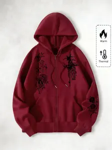 Academic Thorn Rose Original Print Zipper Hoodie, Fashion Street Style, Perfect for Casual Occasions, Ideal School Choice, Sweatshirts, Streetwear
