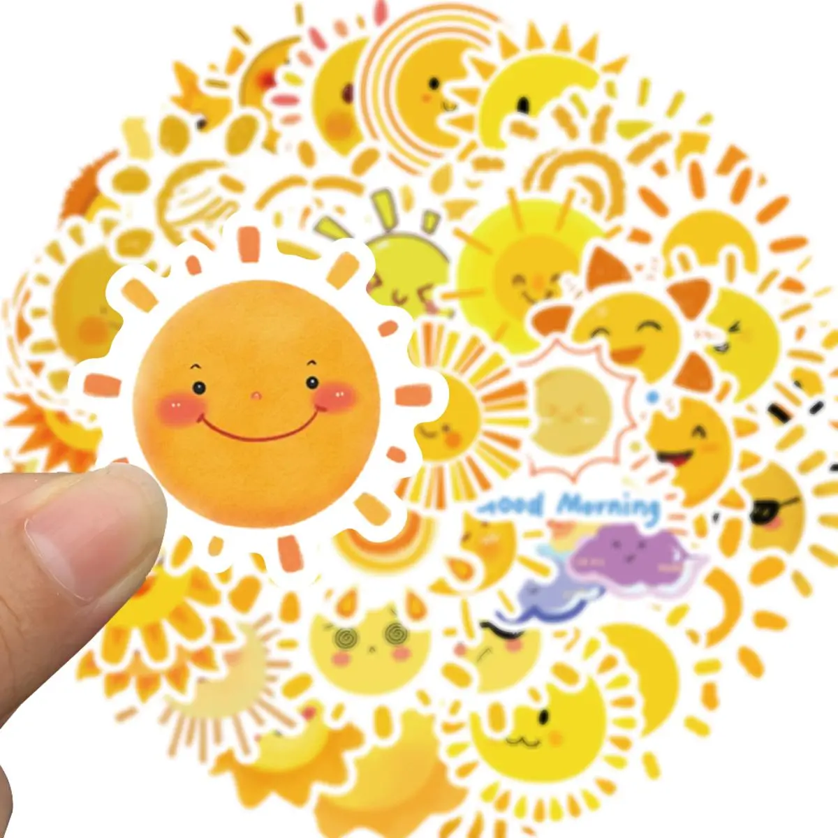 Sunshine Themed Sticker, 50pcs/set Cute Sun Sticker, Decorative Sticker, Smiley Face Stickers for Laptop & Water Bottle, Birthday Party Decorations