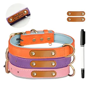 DailyLeap DIY Writable Dog ID Collar with 3 Replaceable Leather Patches & Free Marker - Color-Block Reflective Nylon Pet Collar, Instant Handwriting Identification Name Tag，dog collars