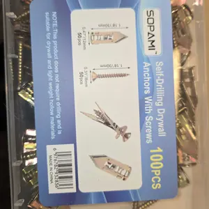 SOPAMI 100PCS/200PCS Self-Drilling Drywall Anchors Kit No Drill Needed Easy Hang for Home & Office Includes 100 Anchors 100 Screws for Quick Install Adjustable Hooks & Bracket