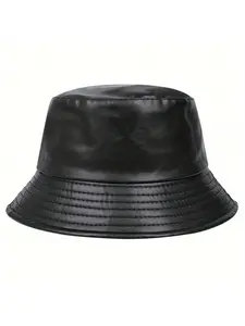 Unisex PU Leather Solar Bucket Hat, Casual Asymmetrical Design, Outdoor Sun Protection, Suitable for Spring & Fall Travel Beach Vacation, Outdoor Headwear