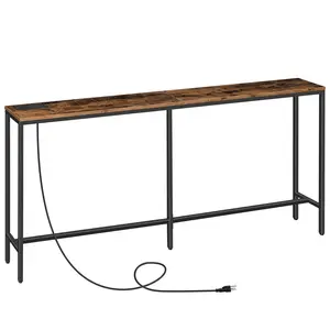 MAHANCRIS 70.9'' Console Table with Power Outlet, Narrow Sofa Table, Industrial Entryway Table with USB Ports, Behind Couch for Entryway, Hallway, Foyer, Living Room, Rustic Brown